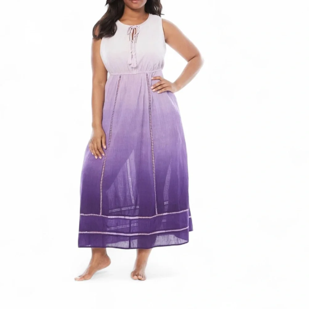 Only Necessities Women’s Purple Ombre Sleeveless Fit&Flare Dress Lounger 14-16 - Picture 7 of 7